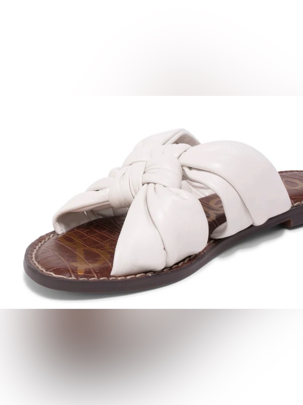 Sam Edelman Leather Cream Knotted Leather Slide Sandals